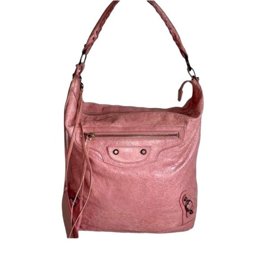 Authentic Balenciaga Shoulder Bag The Day pink Leather Used Handbag Vintage